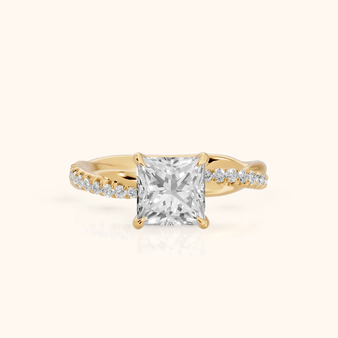 Allie Twist Pavé Princess Diamond Engagement Ring in Yellow Gold — view 2