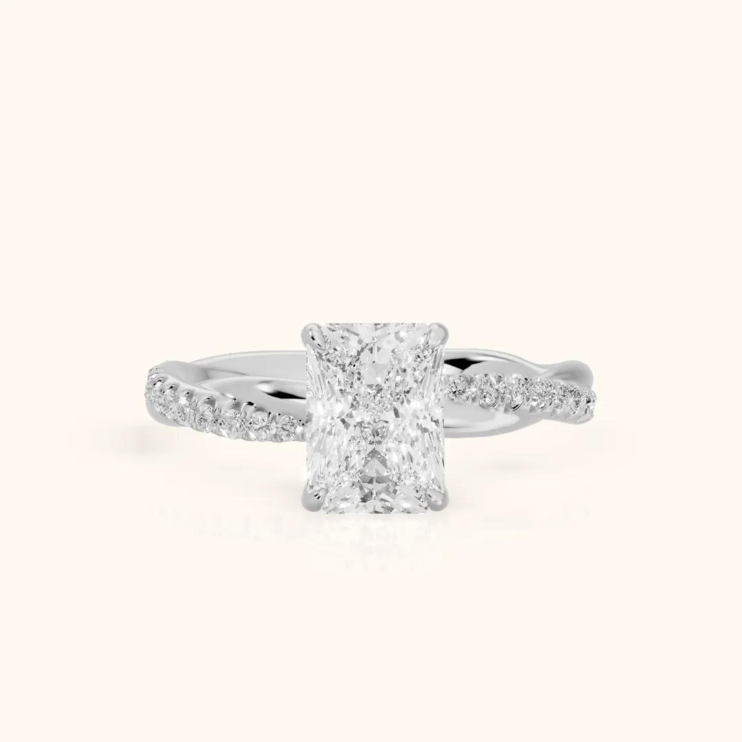 Allie Twist Pavé Radiant Diamond Engagement Ring in Silver — view 2