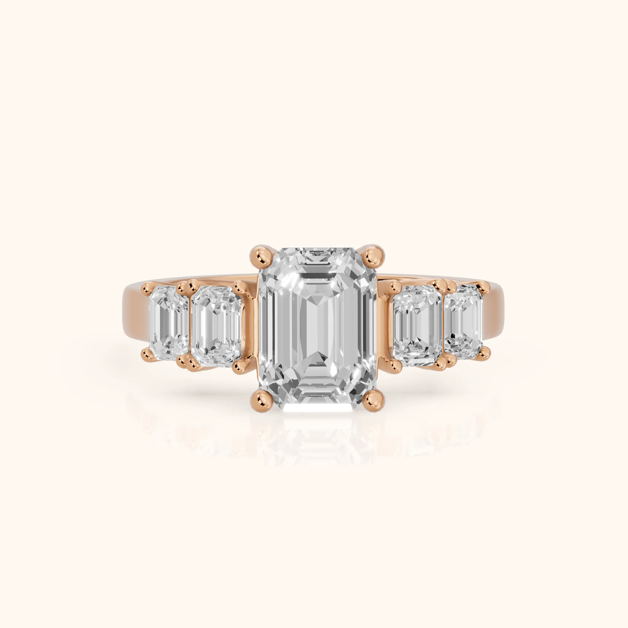Amber Graduated Five-Stone Emerald Diamond Engagement Ring in Rose Gold — view 1