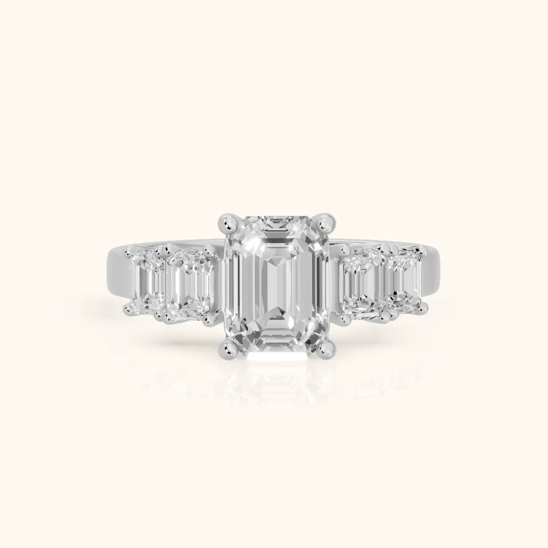 Amber Graduated Five-Stone Emerald Diamond Engagement Ring in White Gold — view 2