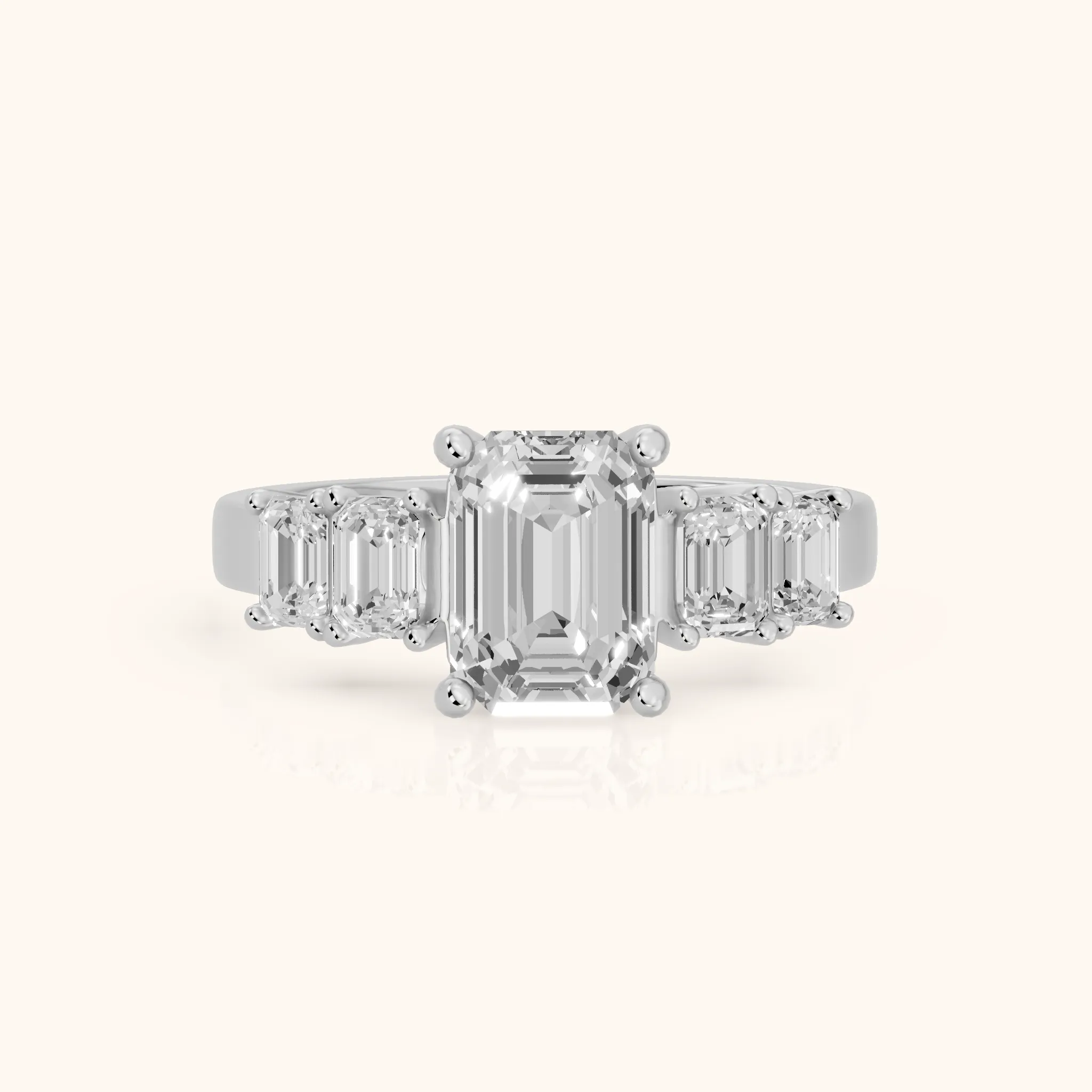 Amber Graduated Five-Stone Emerald Diamond Engagement Ring in White Gold — view 1