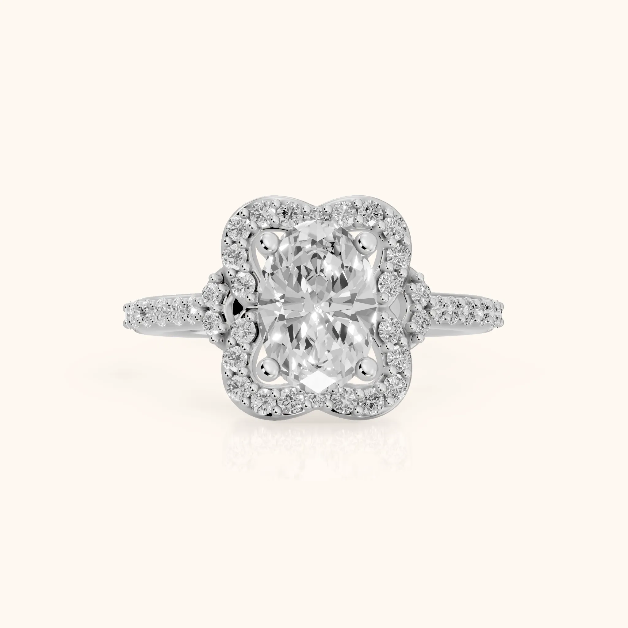 Amy Floral Halo Oval Diamond Engagement Ring in Silver — view 1
