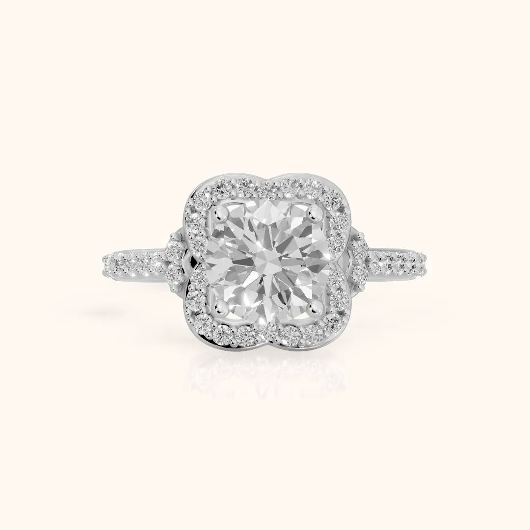 Amy Floral Halo Round Diamond Engagement Ring in Platinum — view 2