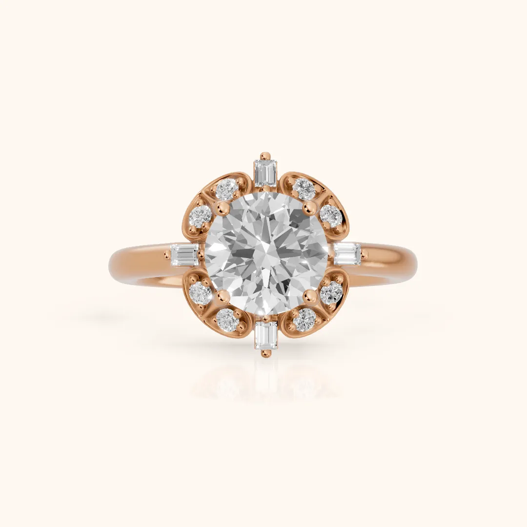 Anna Floral Cluster Round Diamond Engagement Ring in Rose Gold — view 2