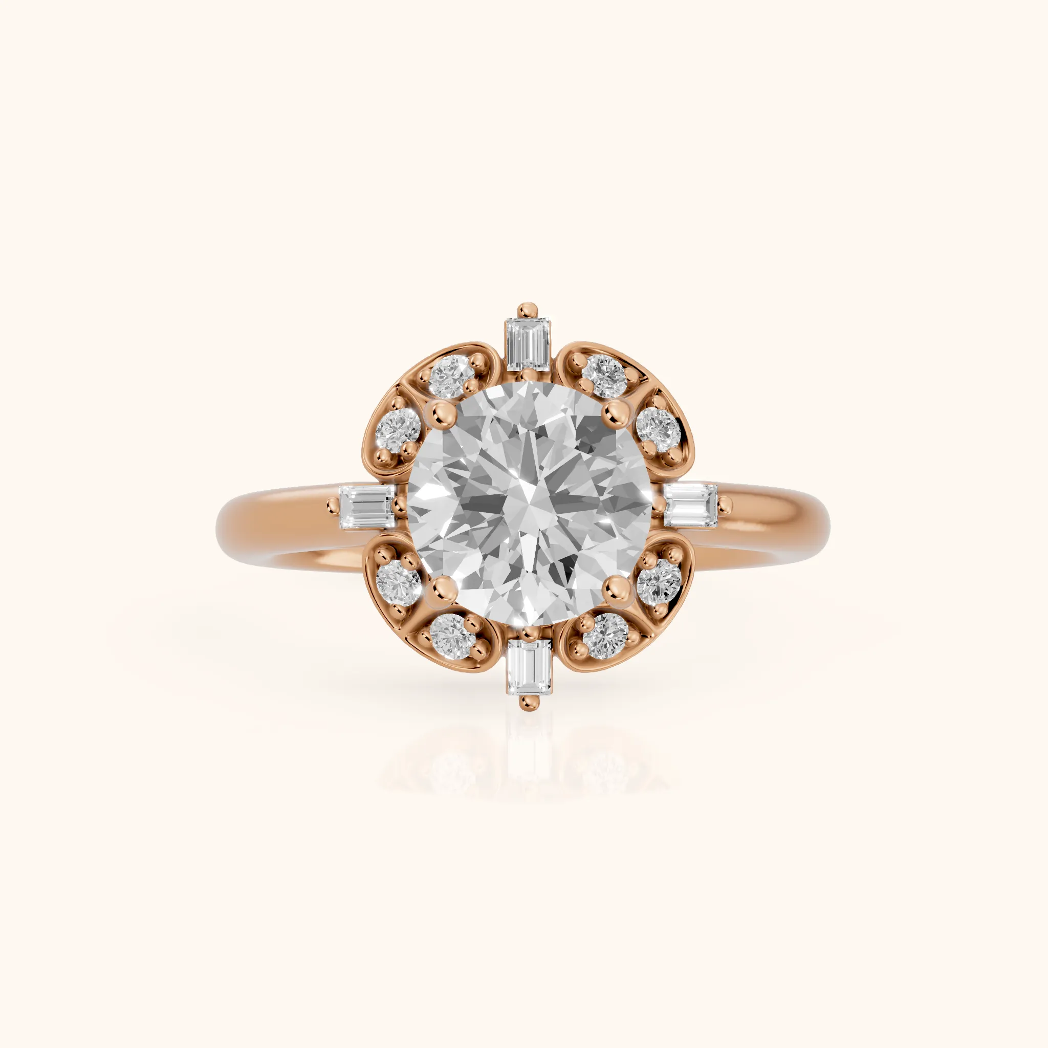 Anna Floral Cluster Round Diamond Engagement Ring in Rose Gold — view 1