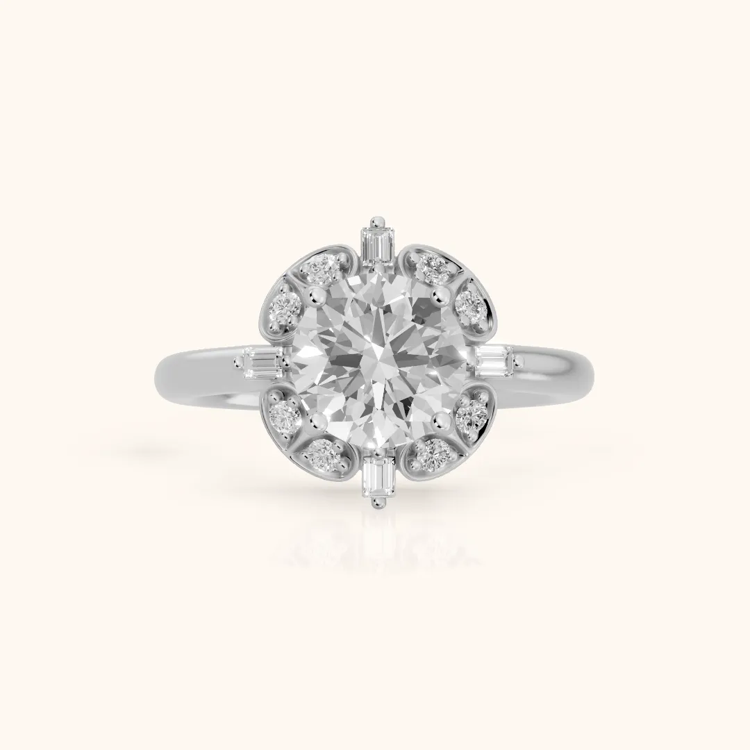Anna Floral Cluster Round Diamond Engagement Ring in Silver — view 2