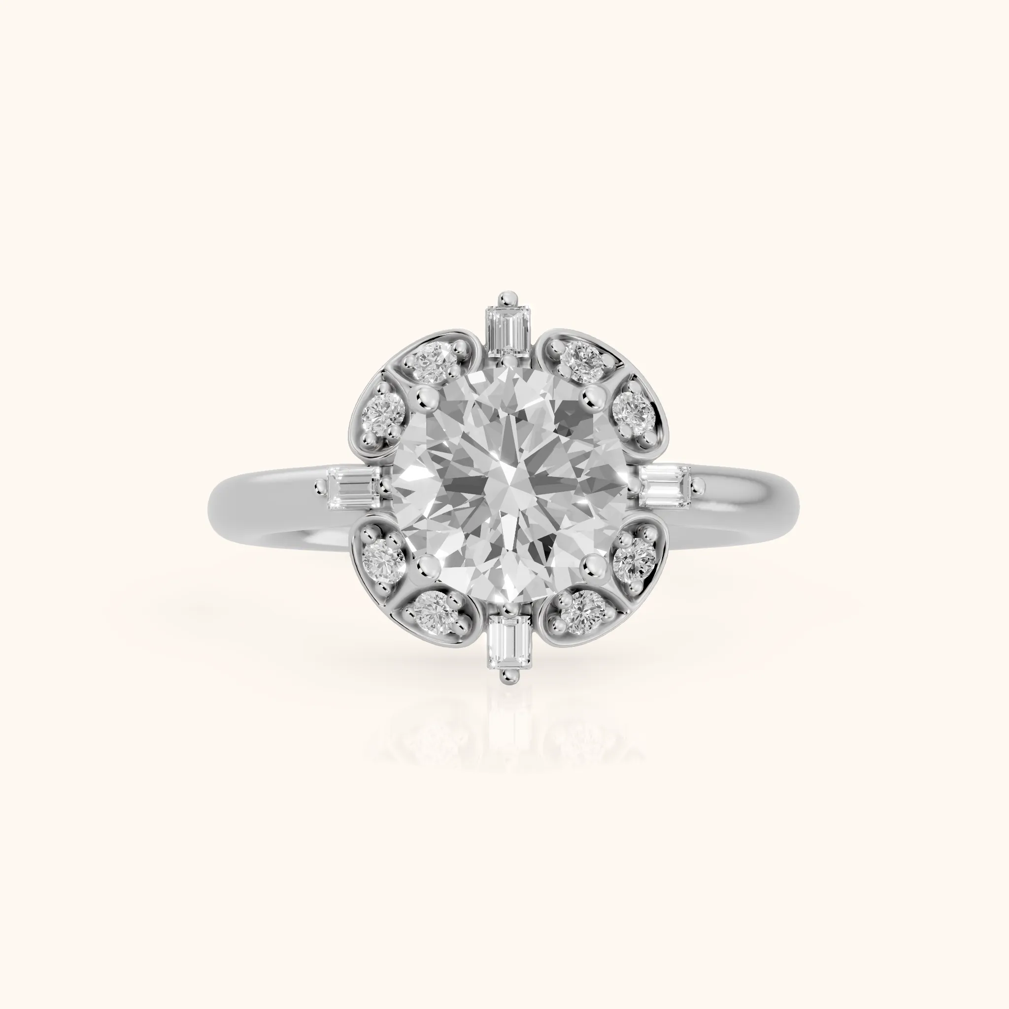 Anna Floral Cluster Round Diamond Engagement Ring in Silver — view 1