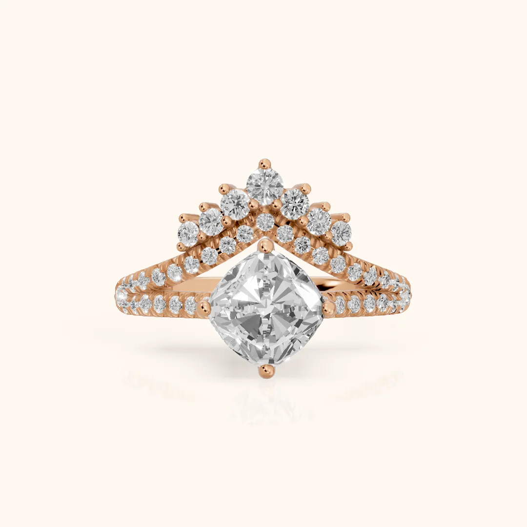 Annette Split Shank Pavé Cushion Diamond Engagement Ring in Rose Gold — view 2