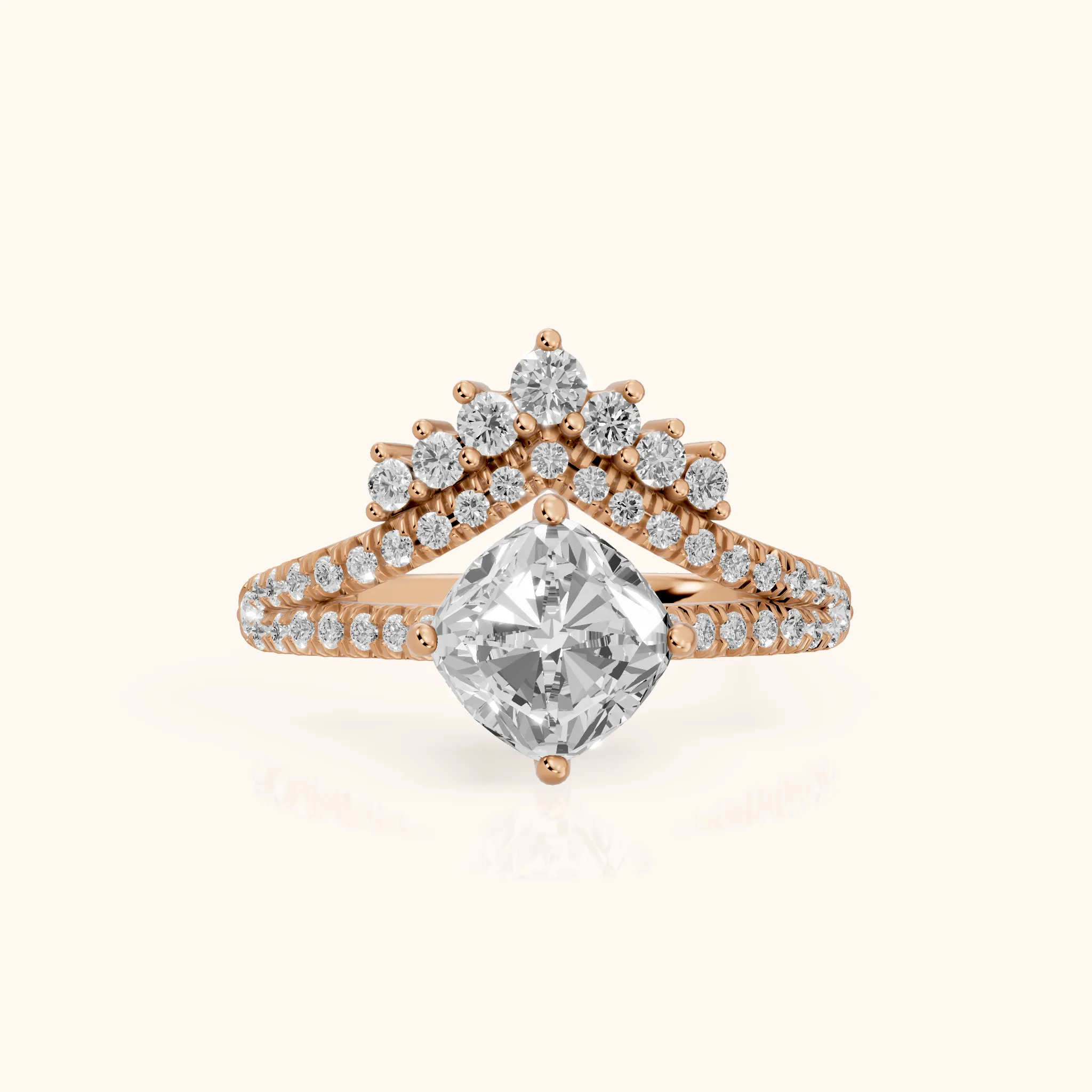 Annette Split Shank Pavé Cushion Diamond Engagement Ring in Rose Gold — view 1