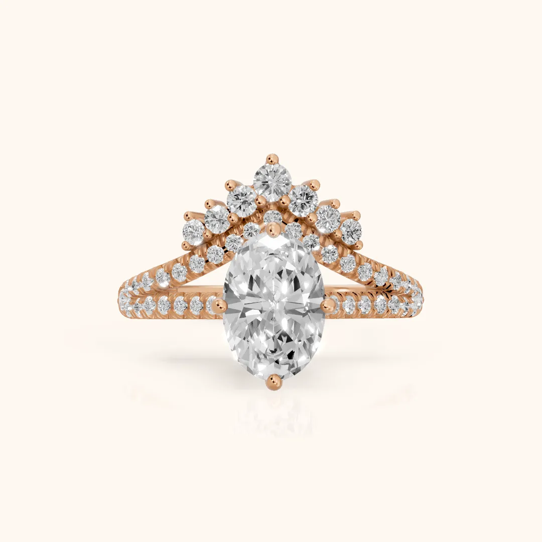 Annette Split Shank Pavé Oval Diamond Engagement Ring in Rose Gold — view 2