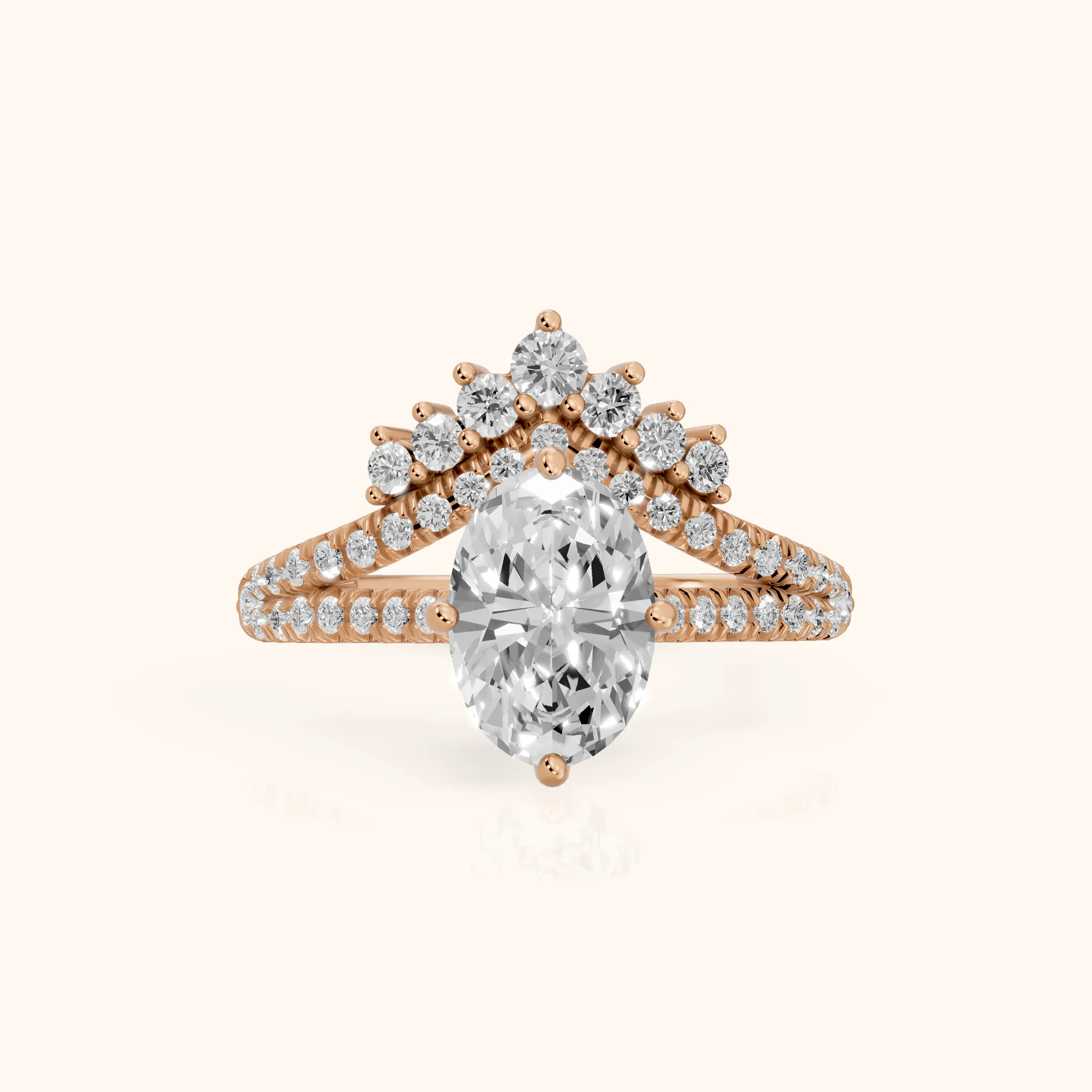 Annette Split Shank Pavé Oval Diamond Engagement Ring in Rose Gold — view 1