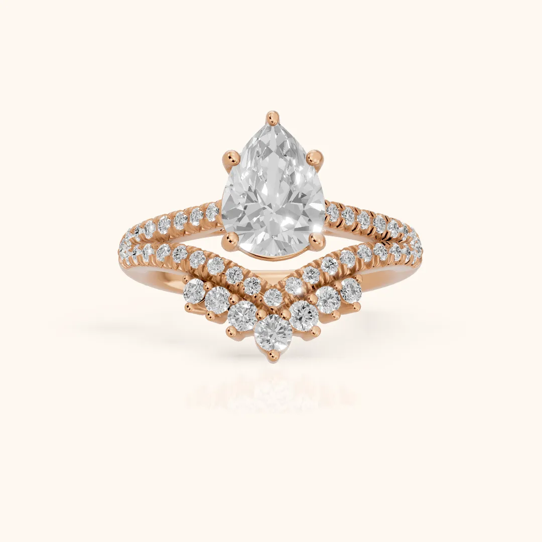 Annette Split Shank Pavé Pear Diamond Engagement Ring in Rose Gold — view 2