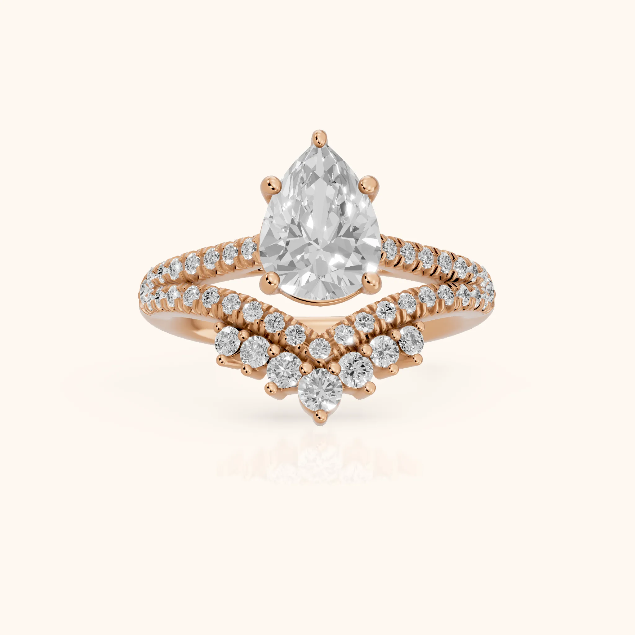Annette Split Shank Pavé Pear Diamond Engagement Ring in Rose Gold — view 1