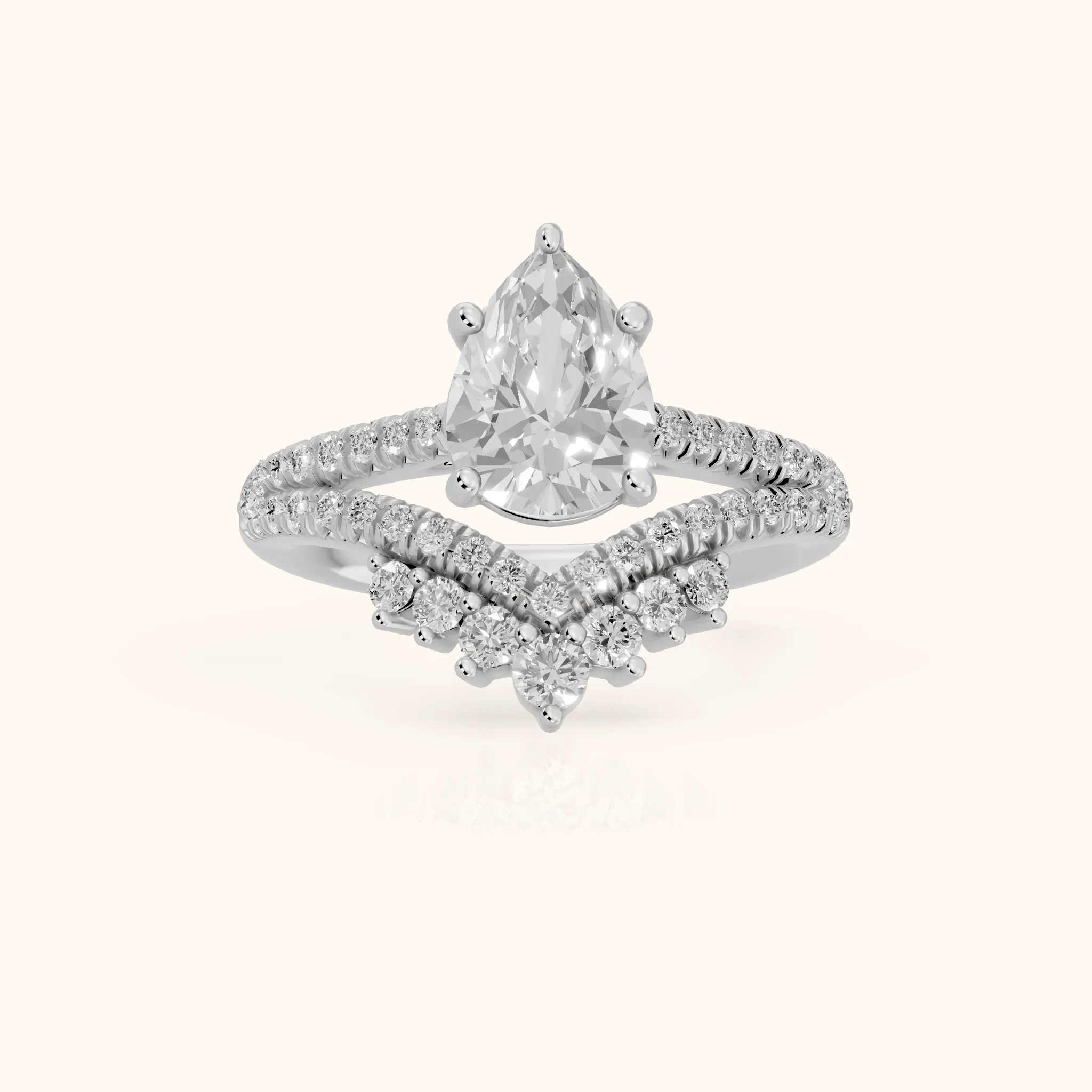 Annette Split Shank Pavé Pear Diamond Engagement Ring in Platinum — view 1