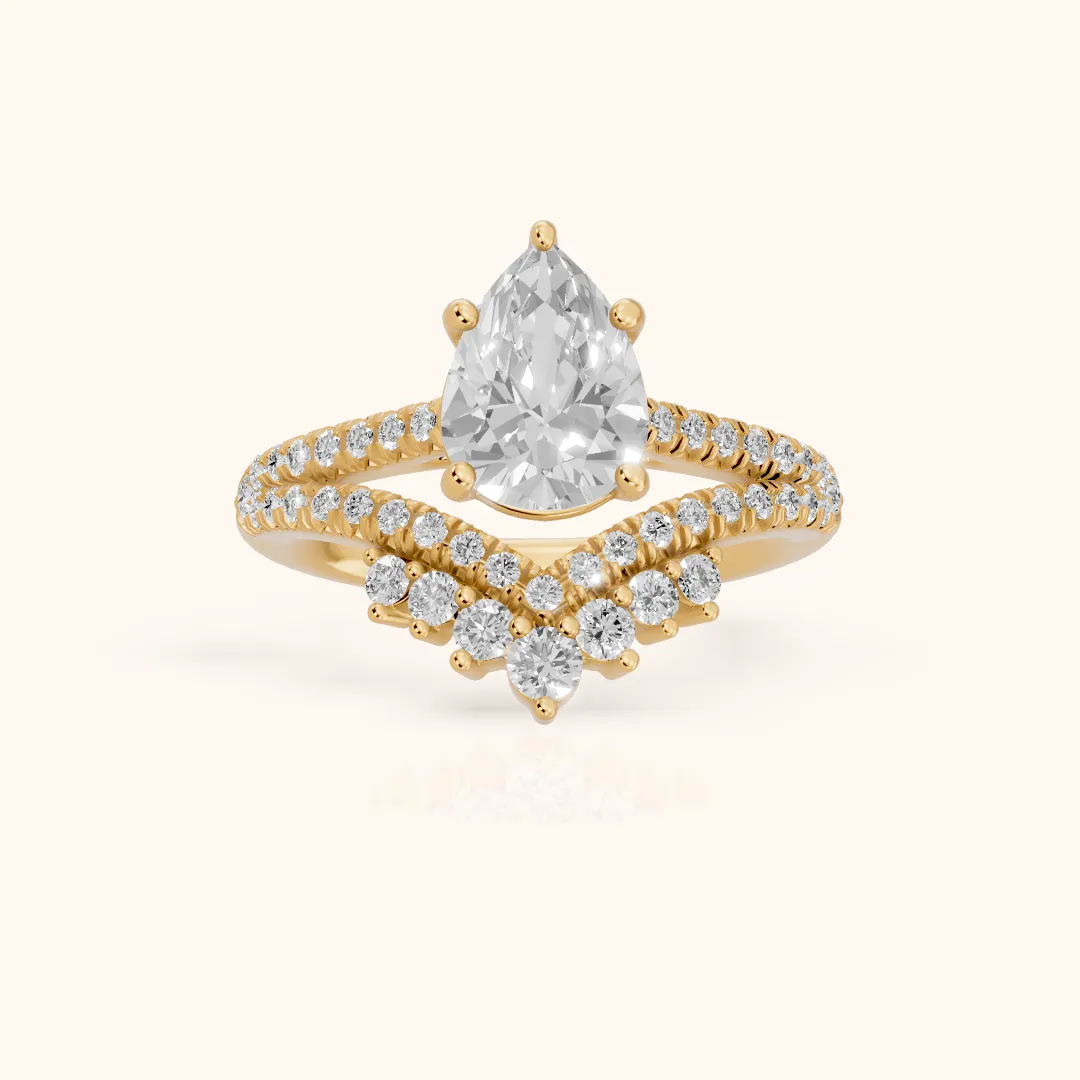 Annette Split Shank Pavé Pear Diamond Engagement Ring in Yellow Gold — view 2