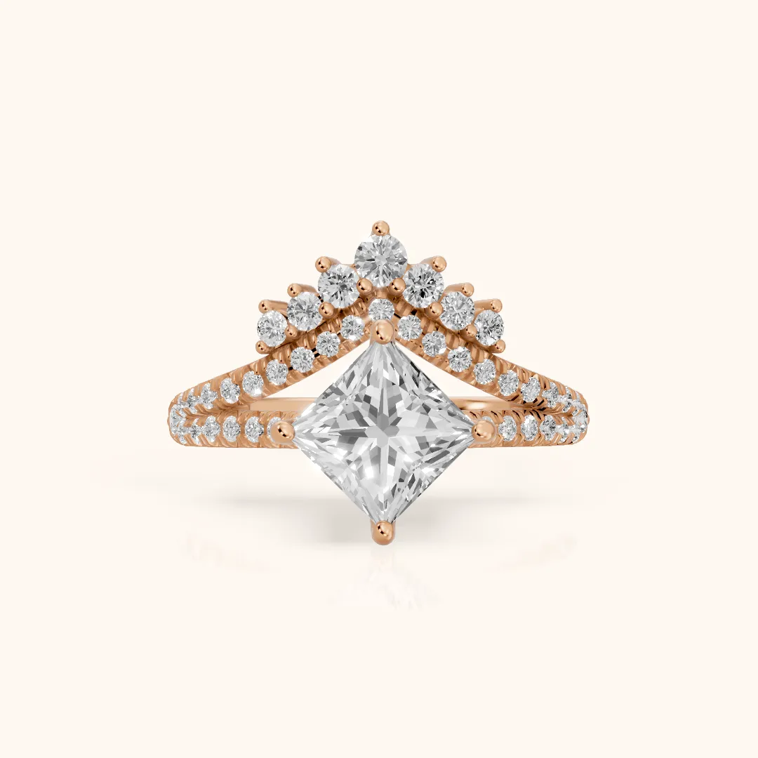 Annette Split Shank Pavé Princess Diamond Engagement Ring in Rose Gold — view 2