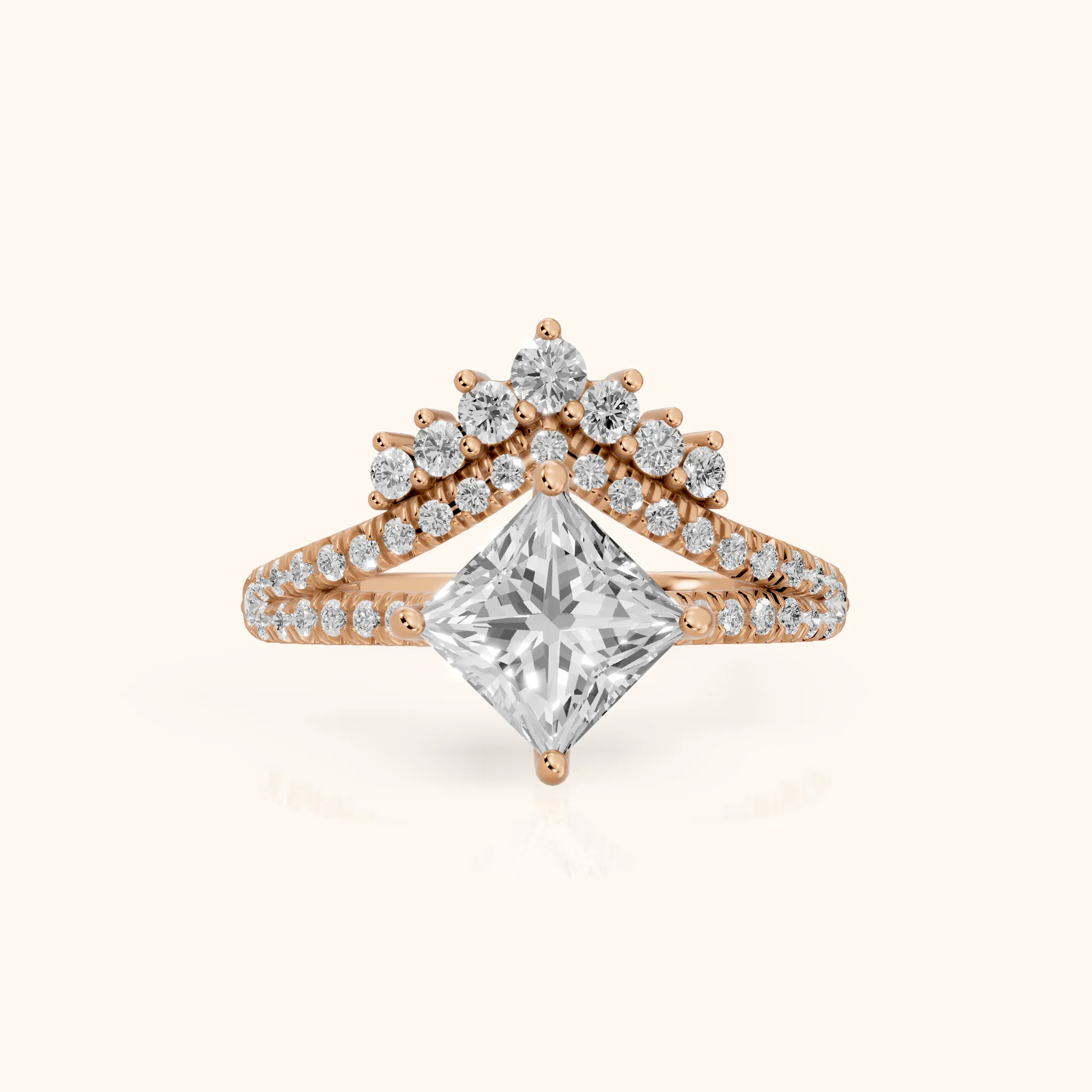 Annette Split Shank Pavé Princess Diamond Engagement Ring in Rose Gold — view 1