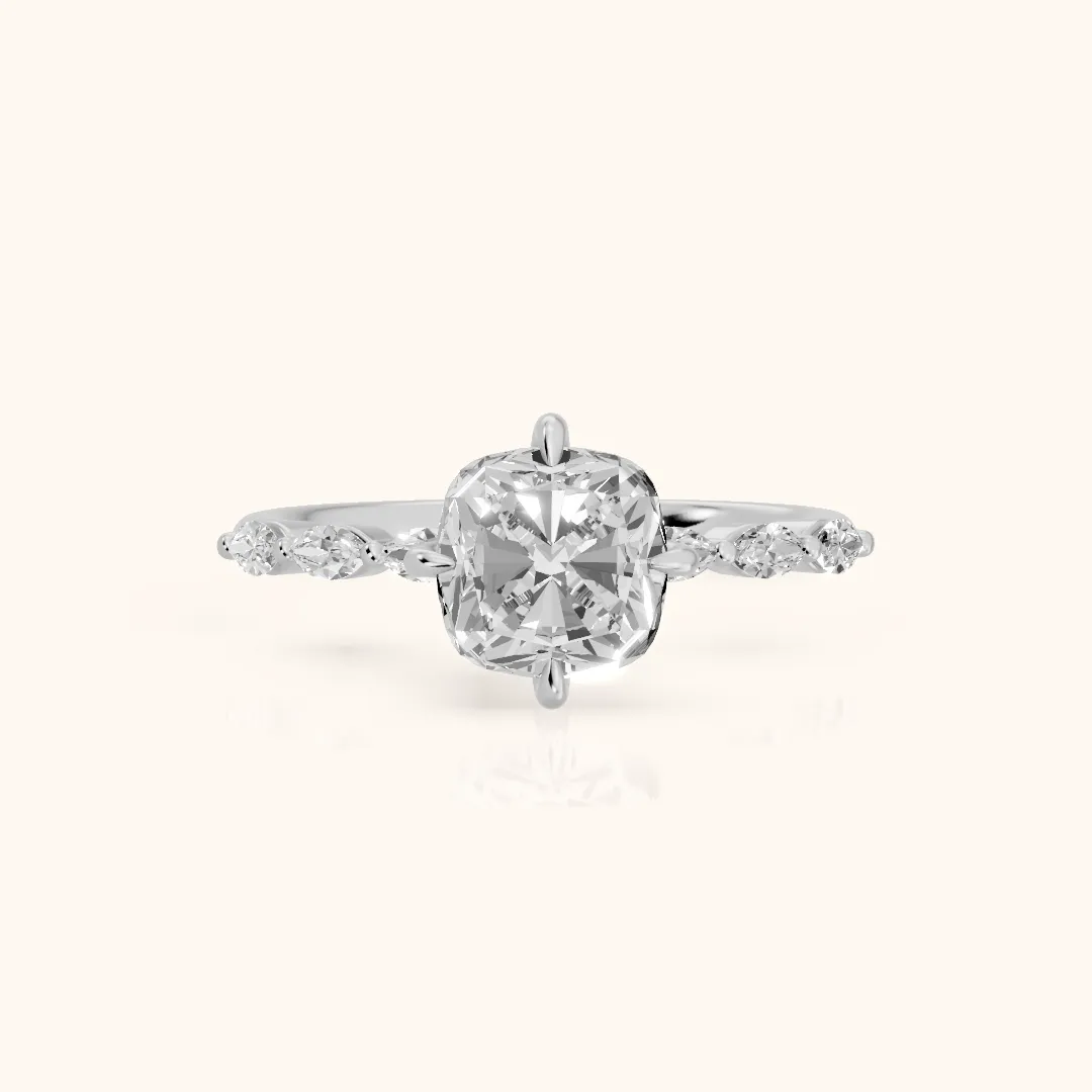 April Marquise-Side Cushion Diamond Engagement Ring in Silver — view 2