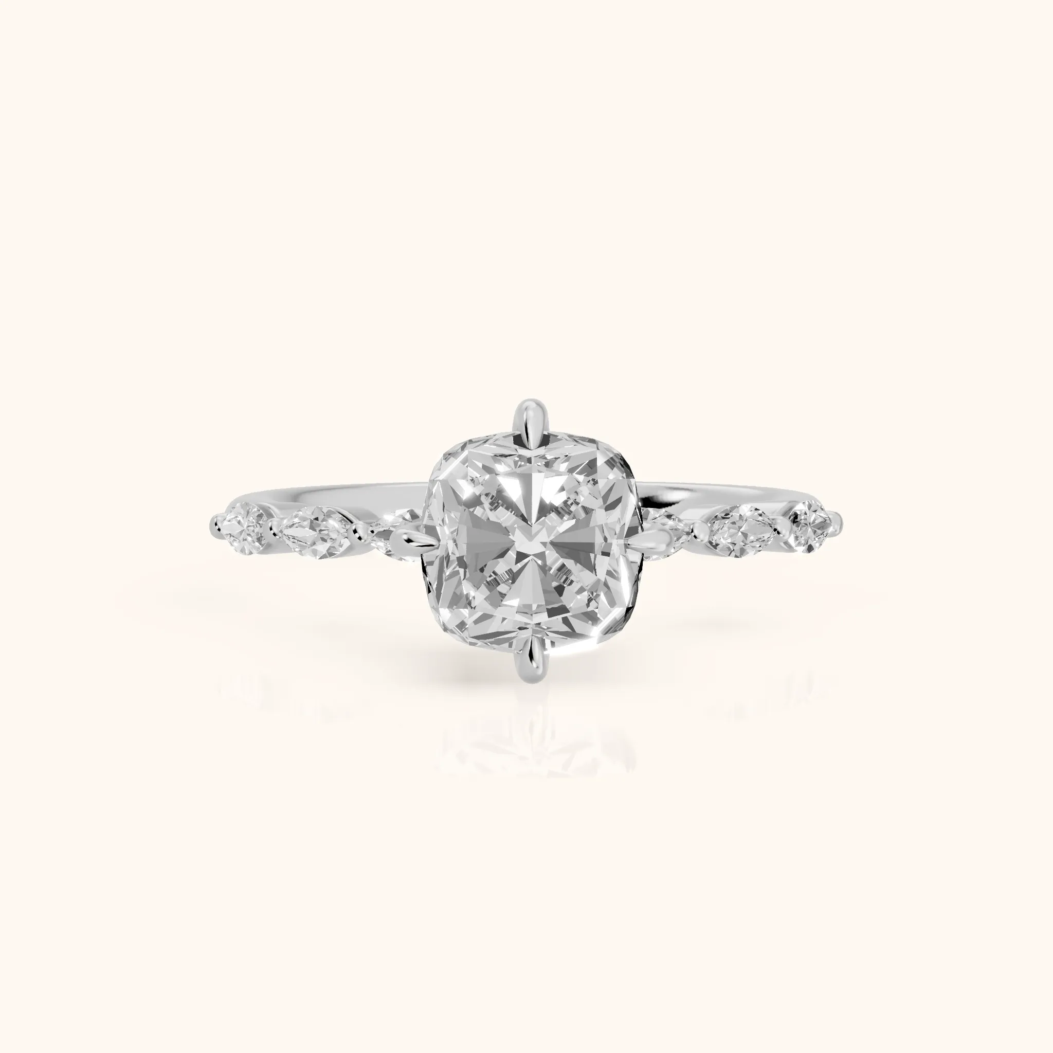 April Marquise-Side Cushion Diamond Engagement Ring in Silver — view 1