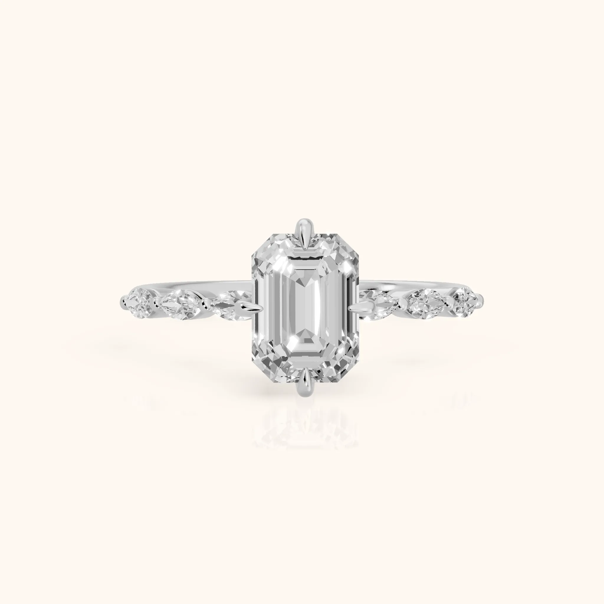 April Marquise-Side Emerald Diamond Engagement Ring in Platinum — view 1