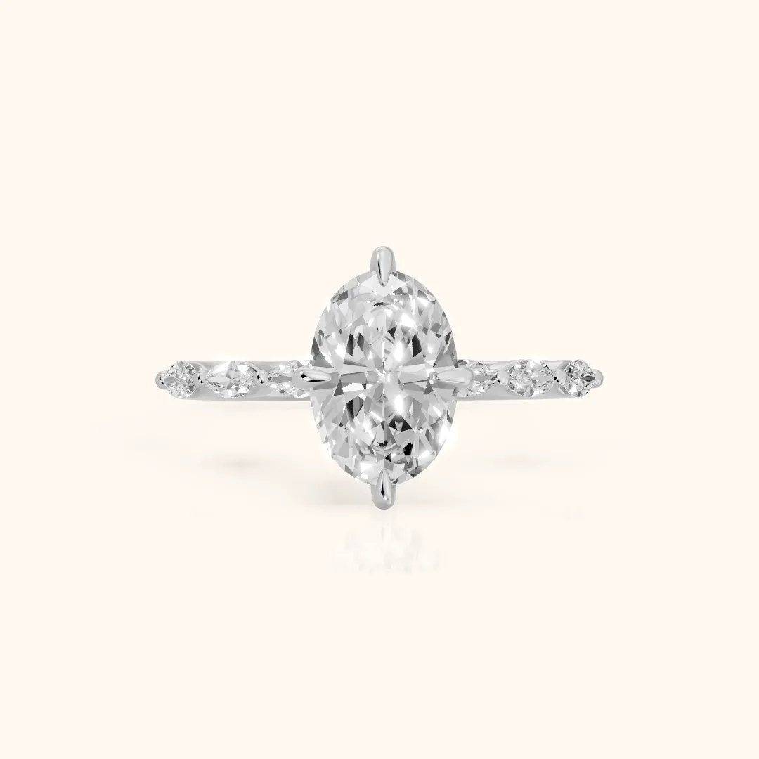 April Marquise-Side Oval Diamond Engagement Ring in White Gold — view 2