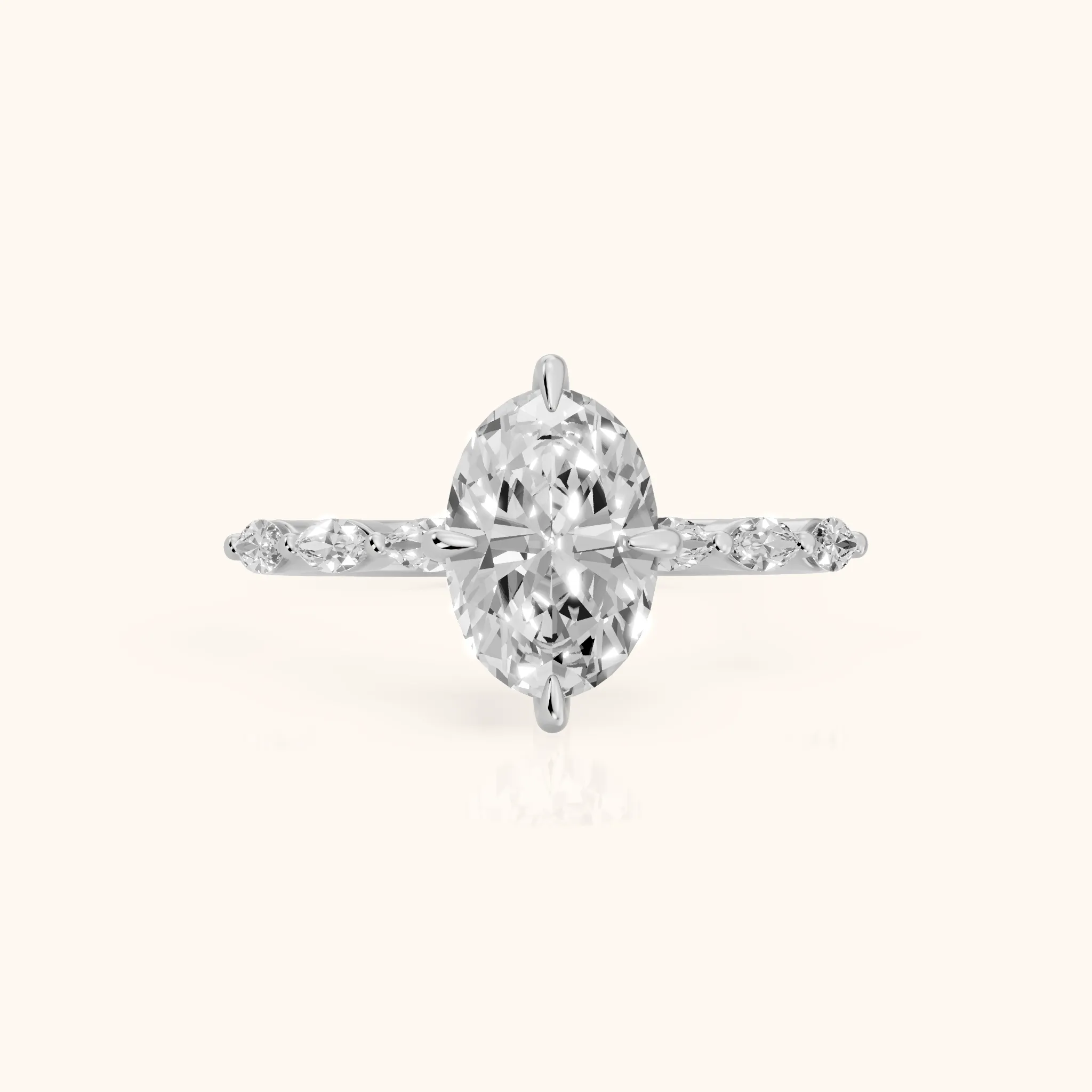 April Marquise-Side Oval Diamond Engagement Ring in White Gold — view 1