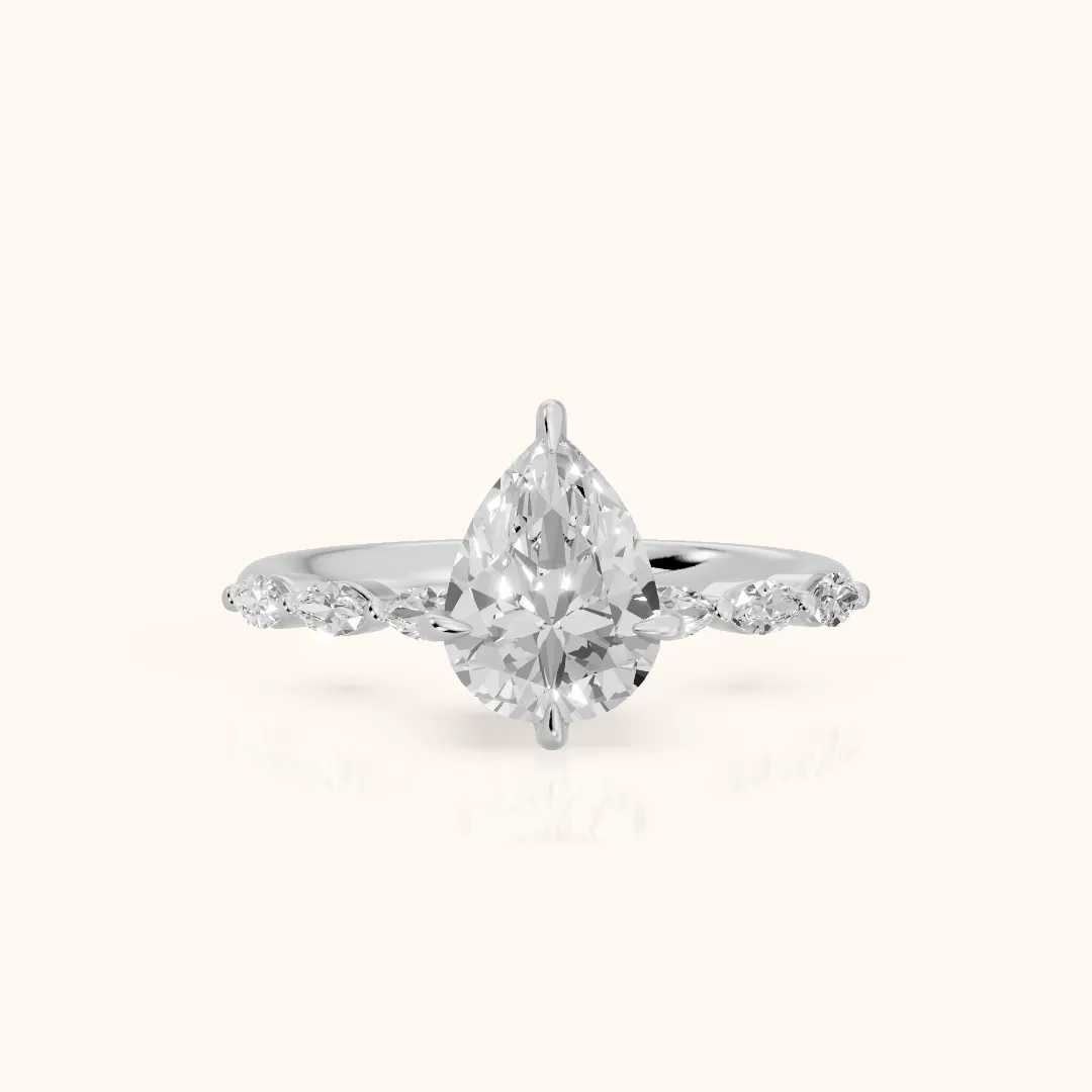 April Marquise-Side Pear Diamond Engagement Ring in Platinum — view 2