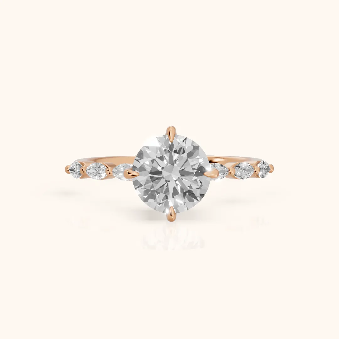April Marquise-Side Round Diamond Engagement Ring in Rose Gold — view 2