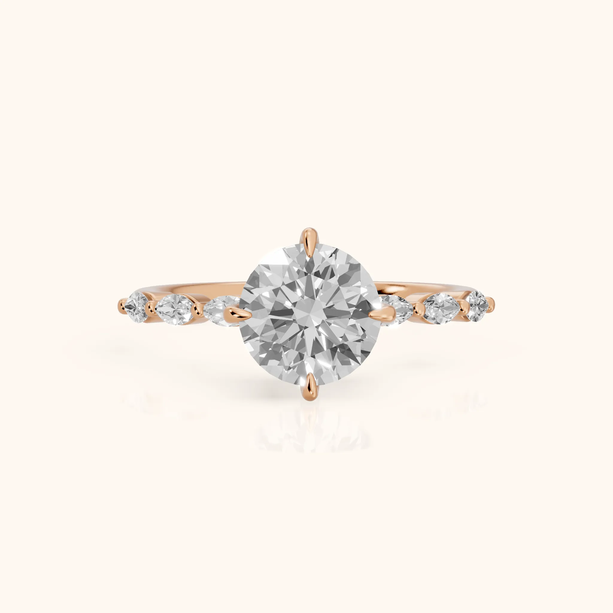 April Marquise-Side Round Diamond Engagement Ring in Rose Gold — view 1