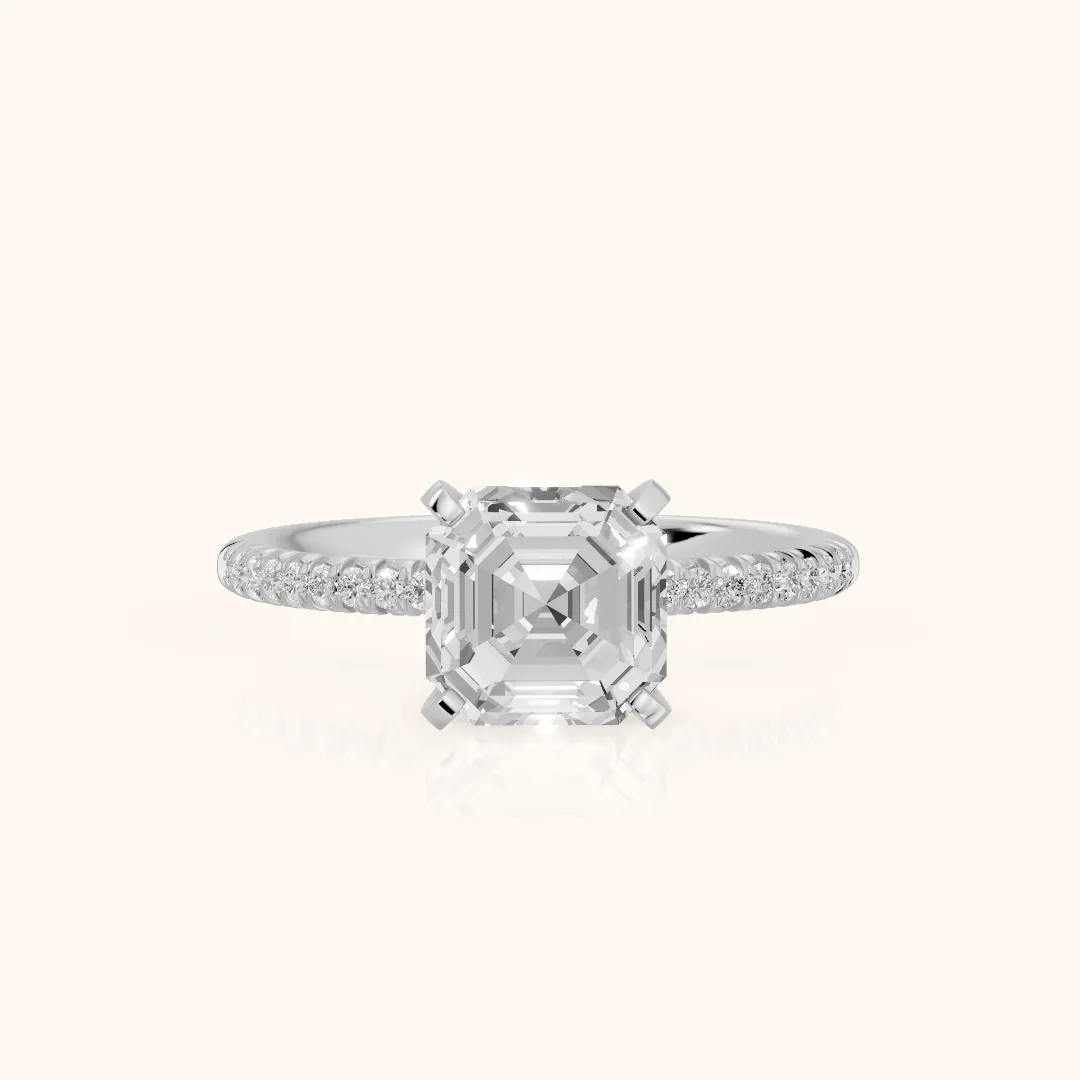 Ariel French Pavé Asscher Diamond Engagement Ring in Silver — view 2