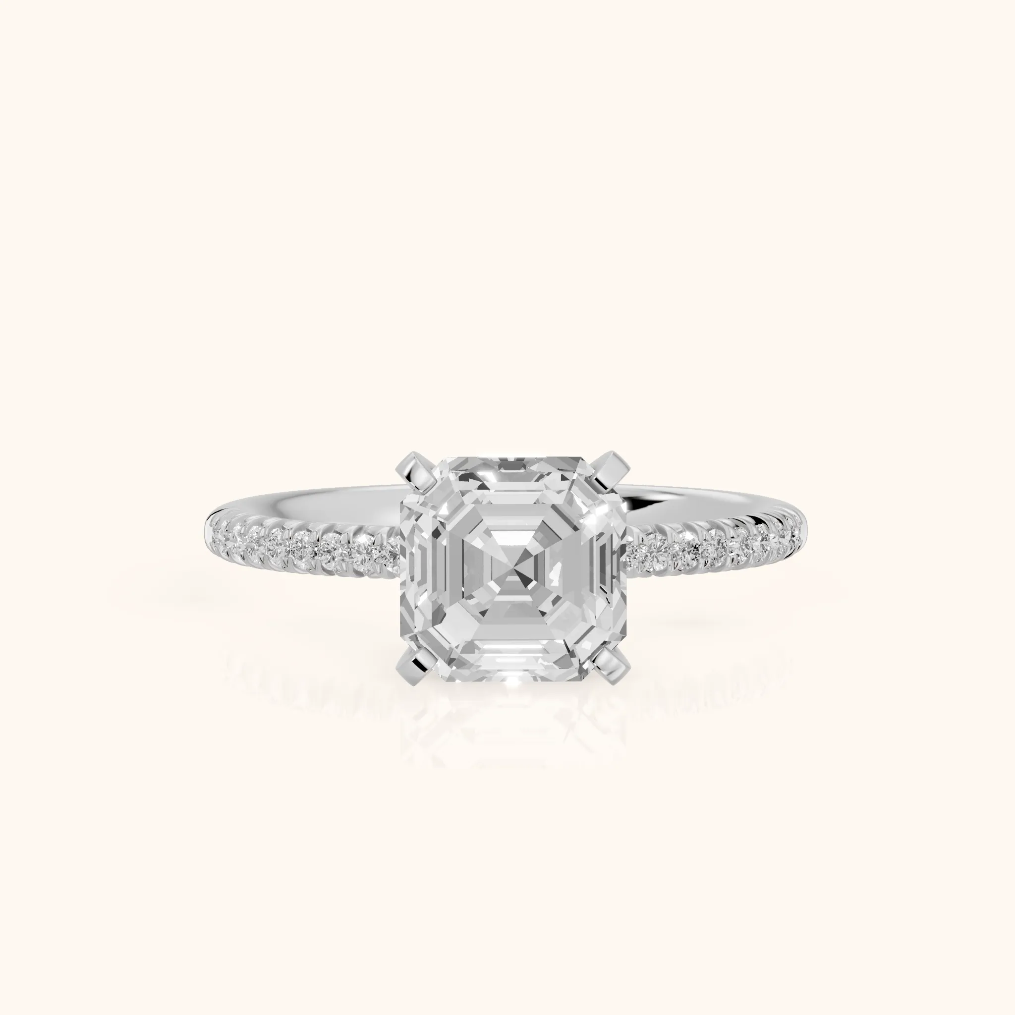 Ariel French Pavé Asscher Diamond Engagement Ring in Silver — view 1