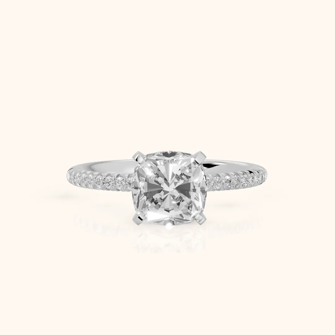 Ariel French Pavé Cushion Diamond Engagement Ring in Silver — view 2