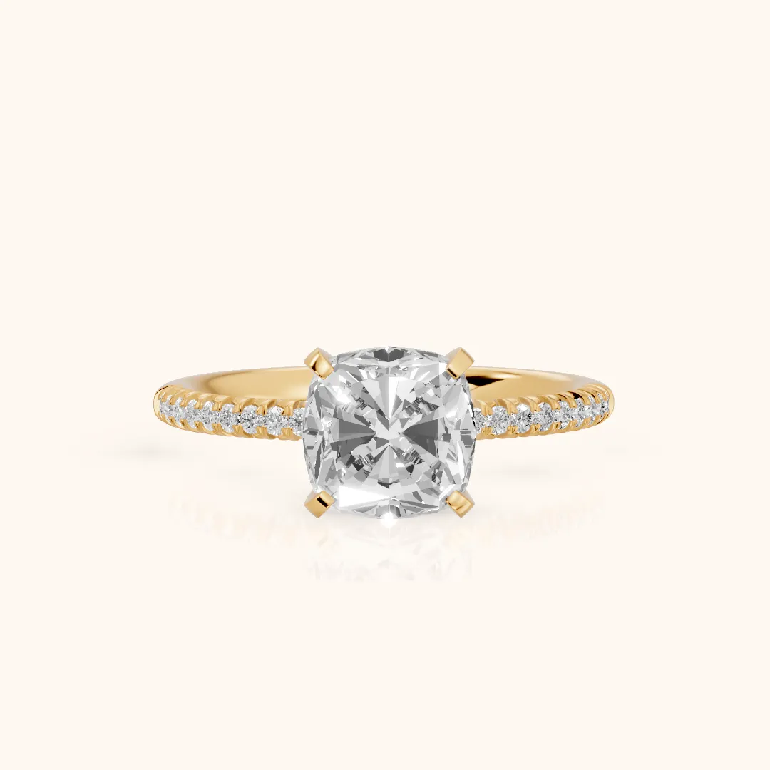 Ariel French Pavé Cushion Diamond Engagement Ring in Yellow Gold — view 2