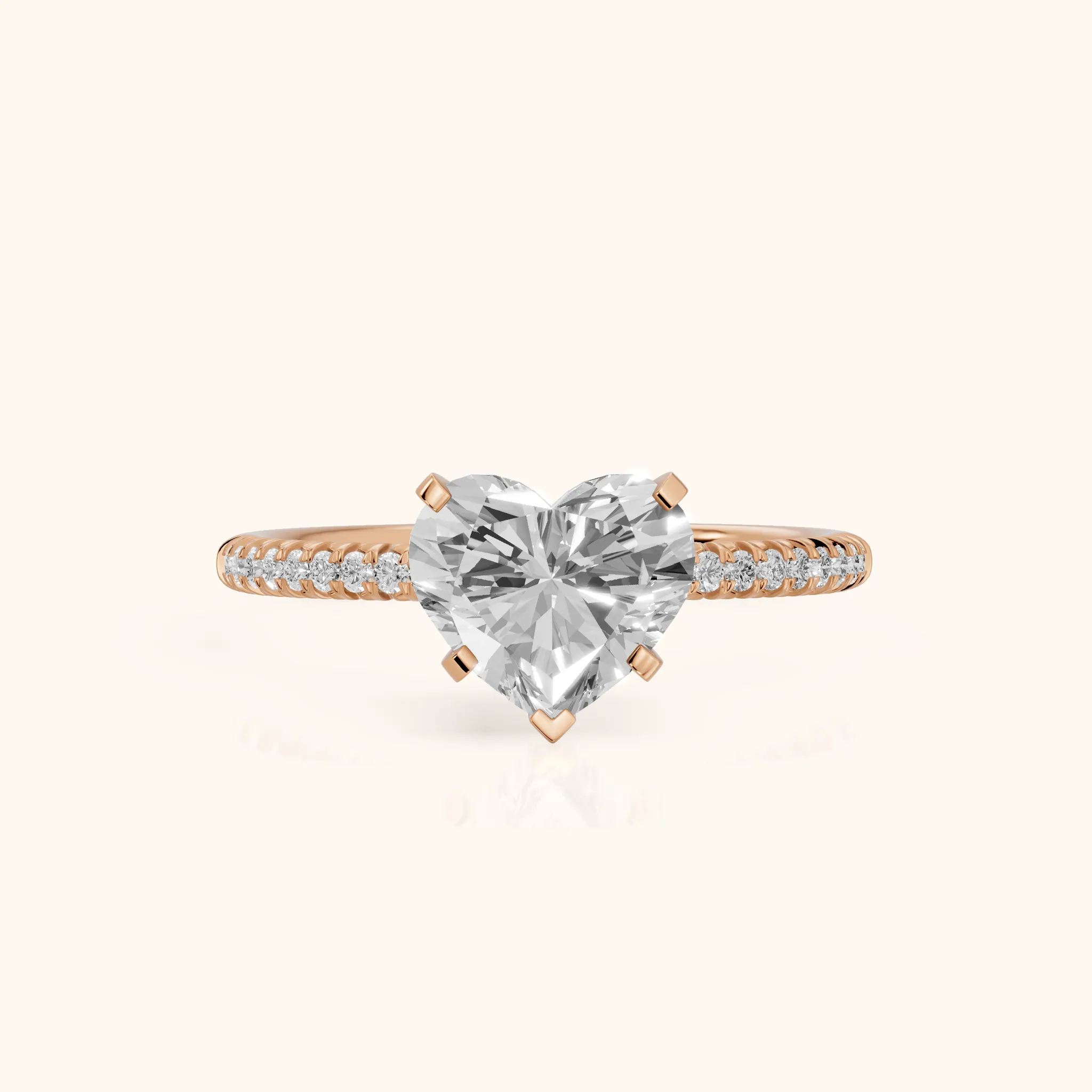 Ariel French Pavé Heart Diamond Engagement Ring in Rose Gold — view 1