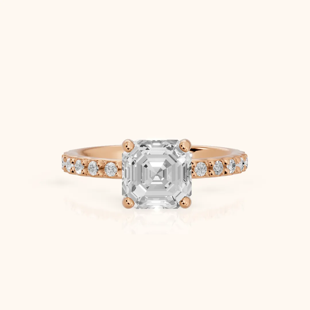 Autumn Statement Pavé Asscher Diamond Engagement Ring in Rose Gold — view 2