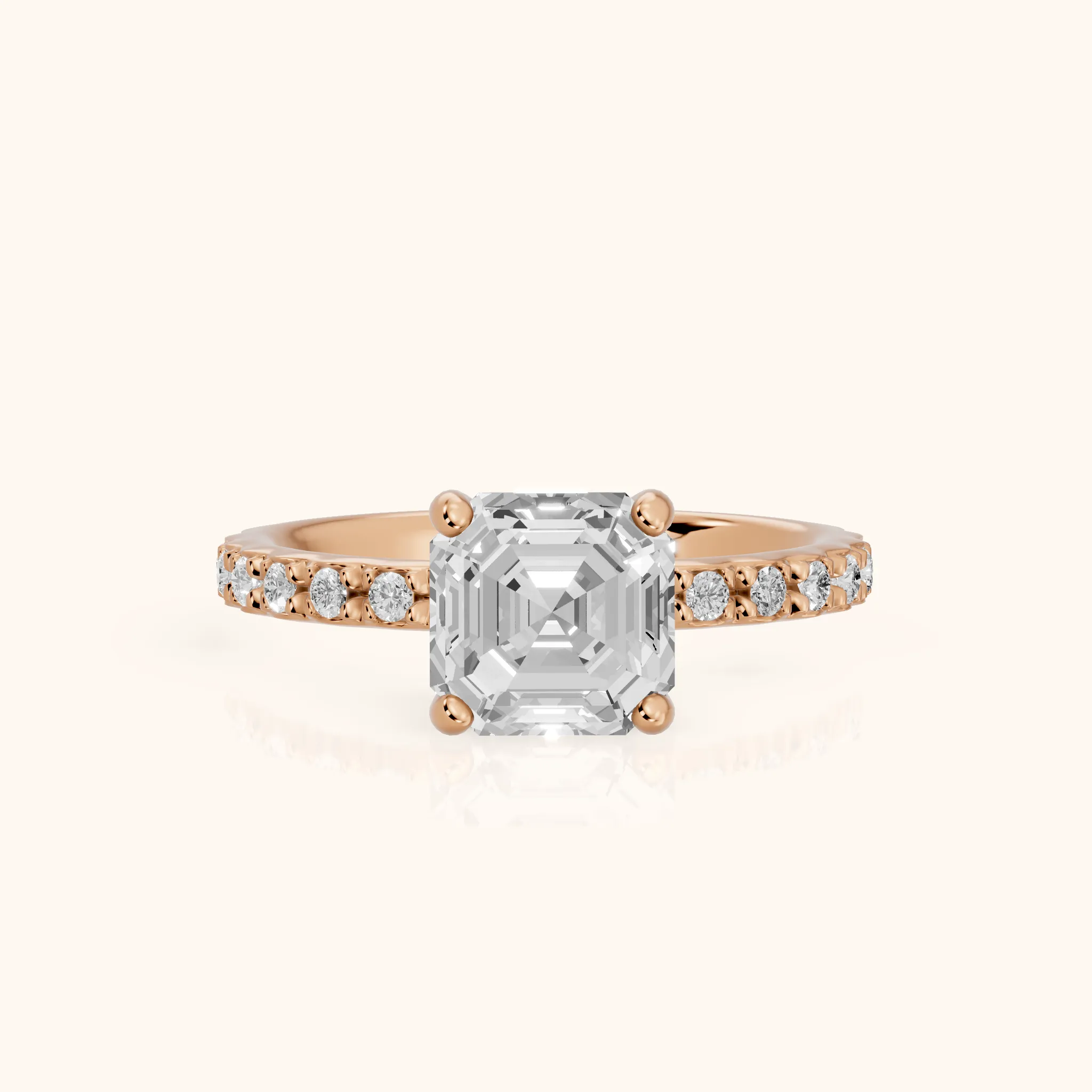 Autumn Statement Pavé Asscher Diamond Engagement Ring in Rose Gold — view 1