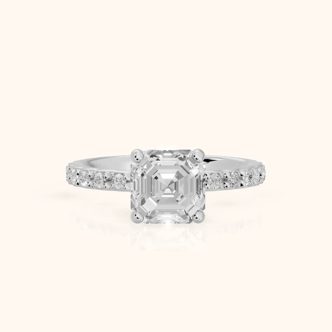 Autumn Statement Pavé Asscher Diamond Engagement Ring in White Gold — view 2