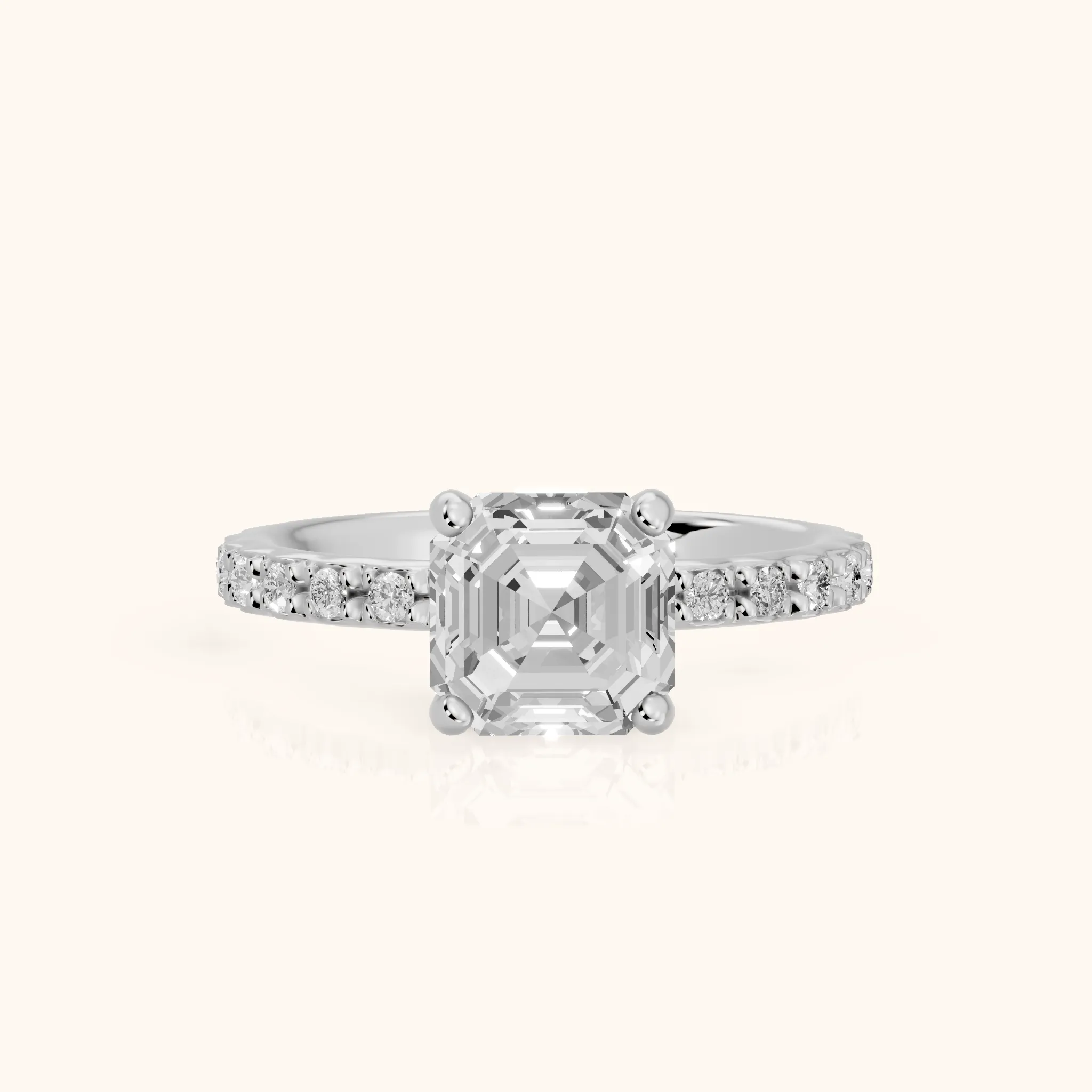 Autumn Statement Pavé Asscher Diamond Engagement Ring in White Gold — view 1