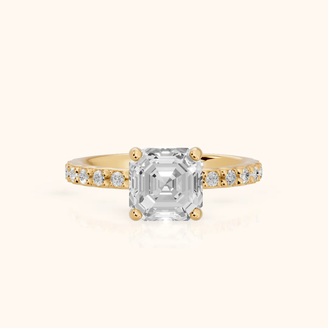 Autumn Statement Pavé Asscher Diamond Engagement Ring in Yellow Gold — view 2