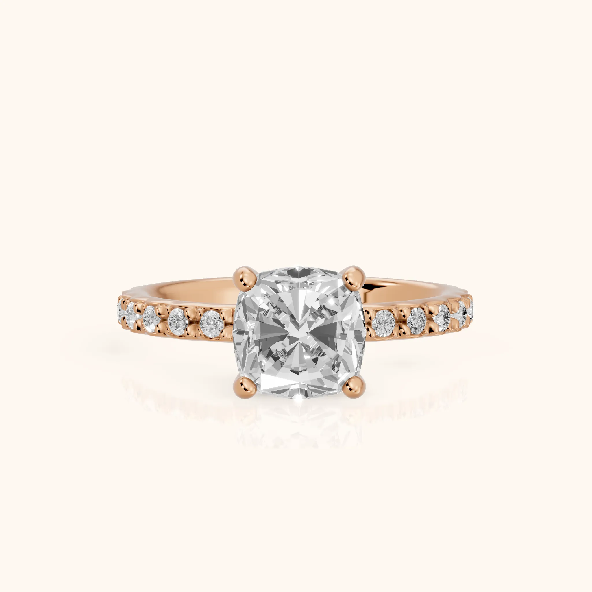 Autumn Statement Pavé Cushion Diamond Engagement Ring in Rose Gold — view 1