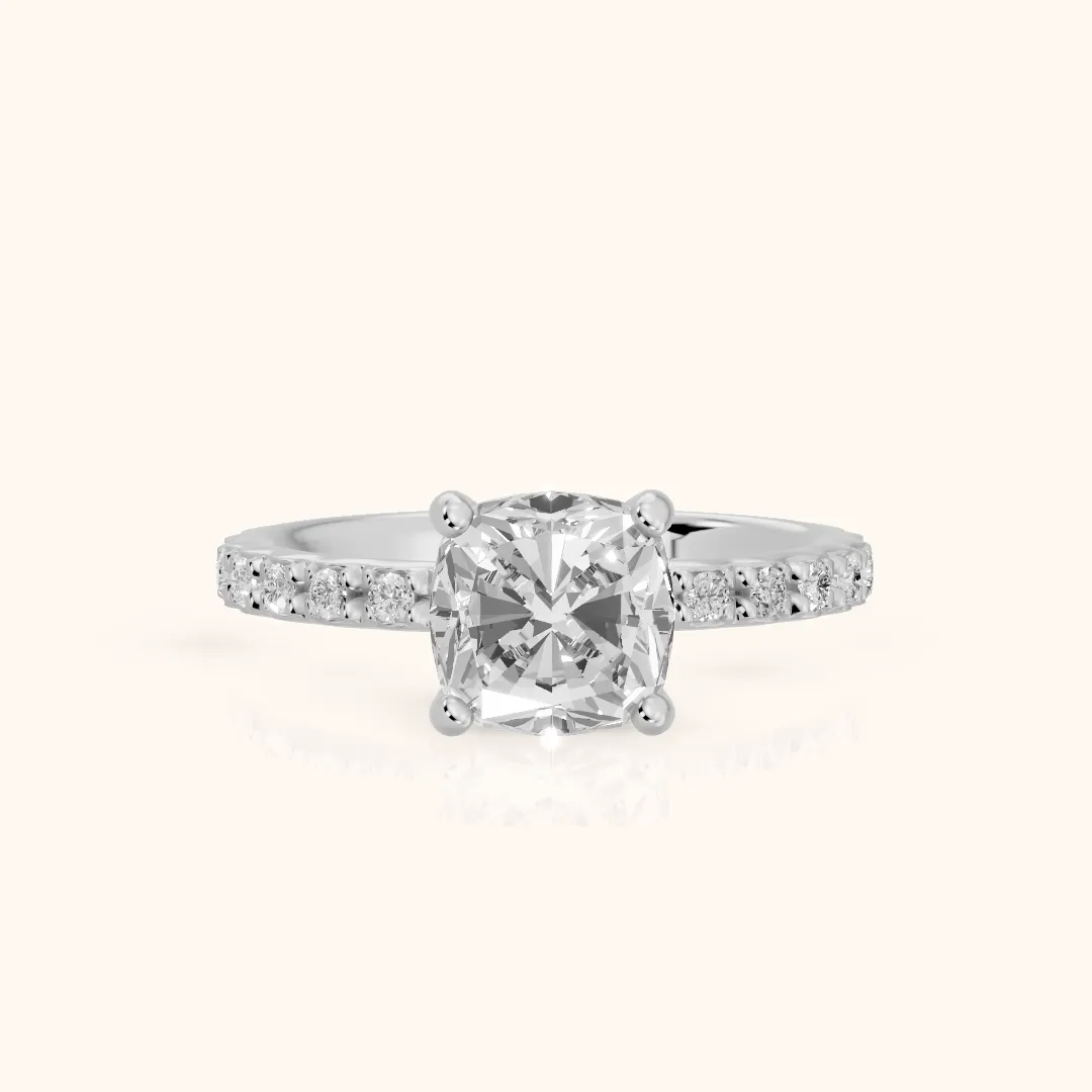 Autumn Statement Pavé Cushion Diamond Engagement Ring in White Gold — view 2