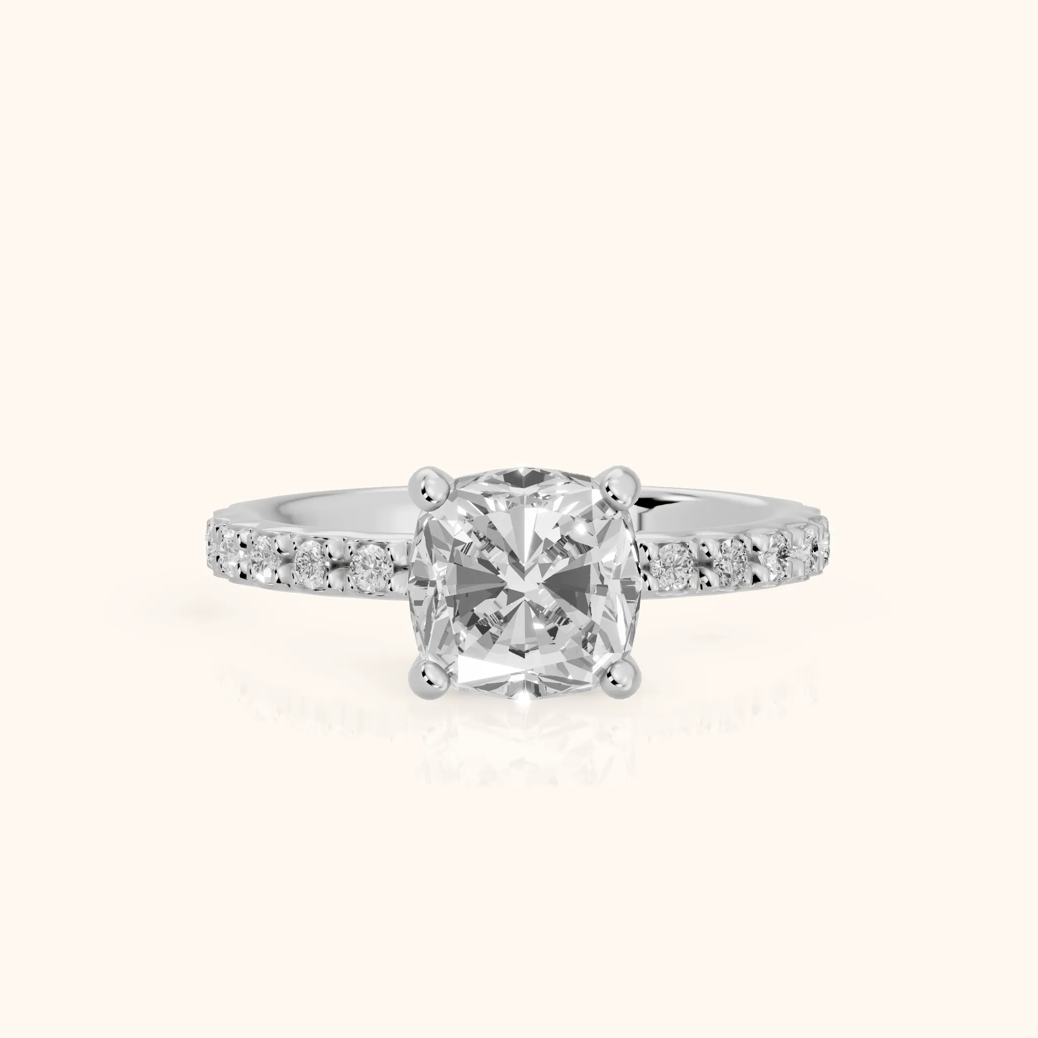 Autumn Statement Pavé Cushion Diamond Engagement Ring in White Gold — view 1