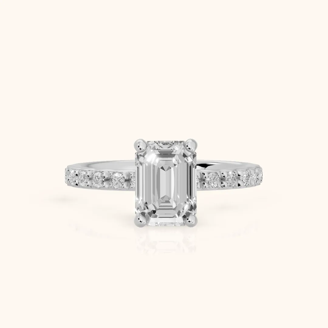 Autumn Statement Pavé Emerald Diamond Engagement Ring in Platinum — view 2