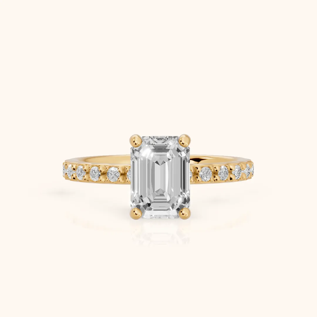 Autumn Statement Pavé Emerald Diamond Engagement Ring in Yellow Gold — view 2