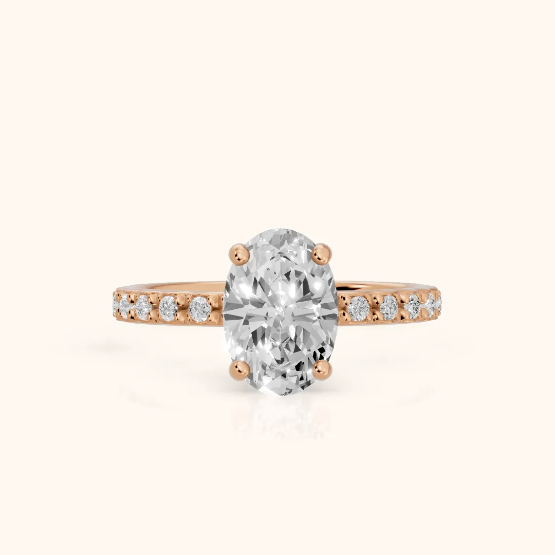 Autumn Statement Pavé Oval Diamond Engagement Ring in Rose Gold — view 2
