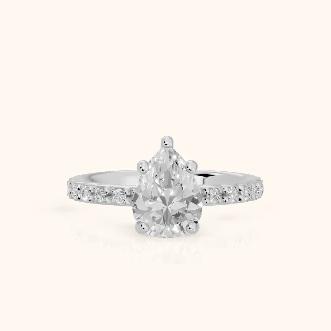 Autumn Statement Pavé Pear Diamond Engagement Ring in Platinum — view 2