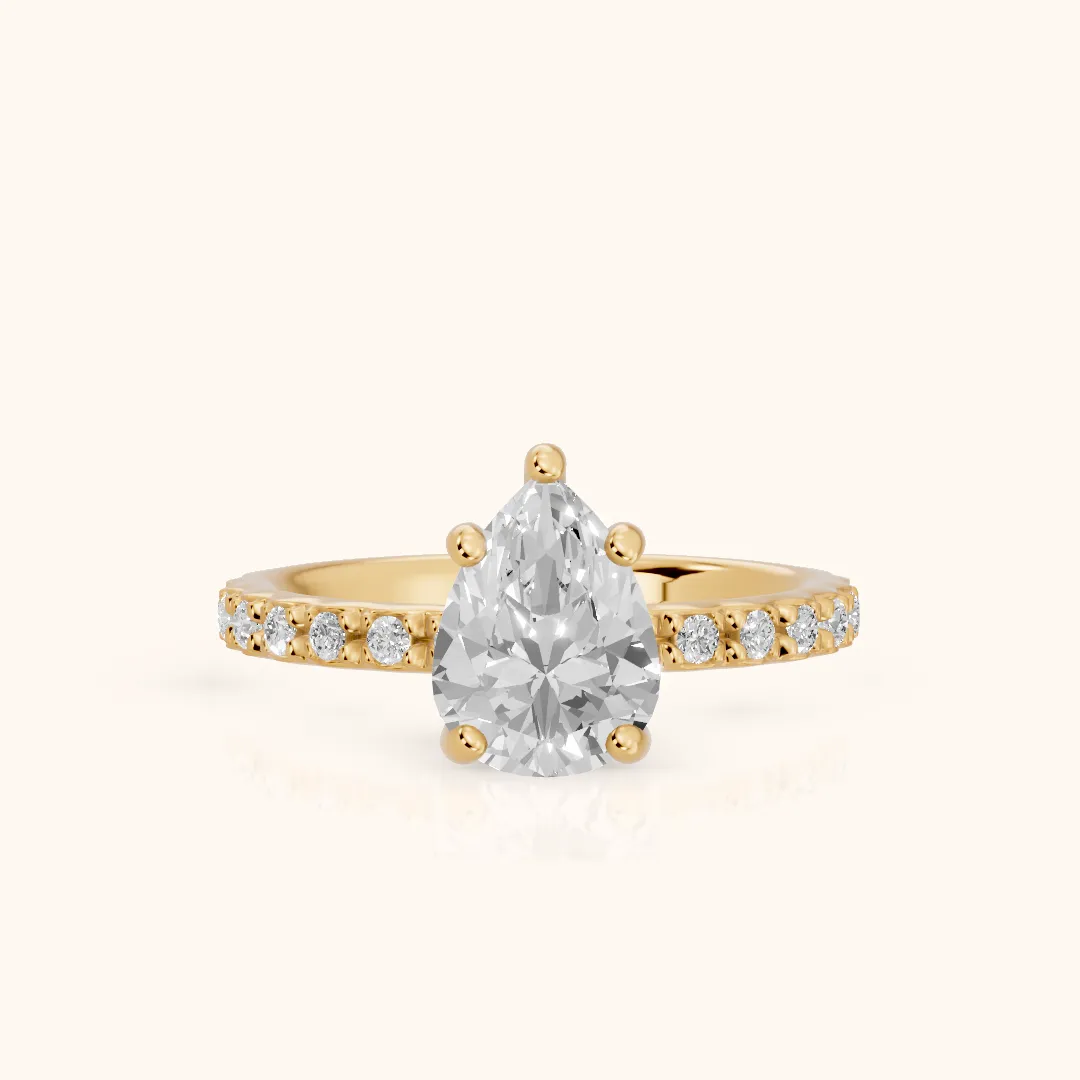 Autumn Statement Pavé Pear Diamond Engagement Ring in Yellow Gold — view 2