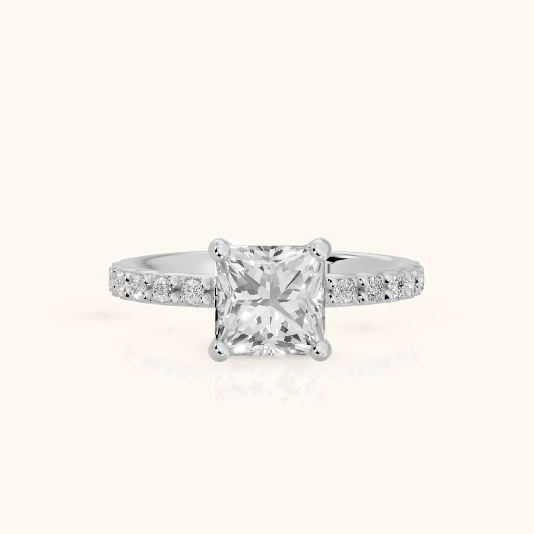 Autumn Statement Pavé Princess Diamond Engagement Ring in Platinum — view 2