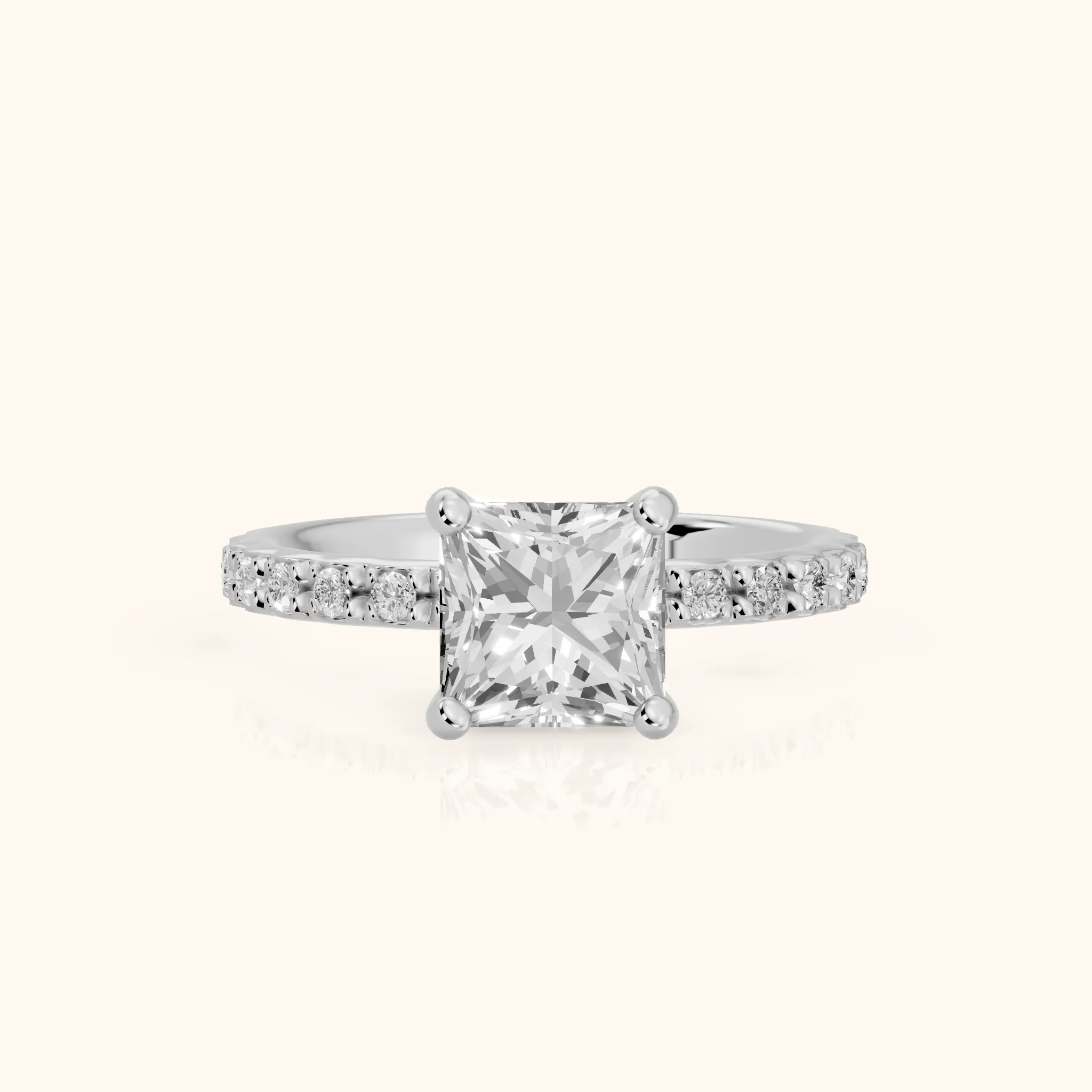 Autumn Statement Pavé Princess Diamond Engagement Ring in Platinum — view 1