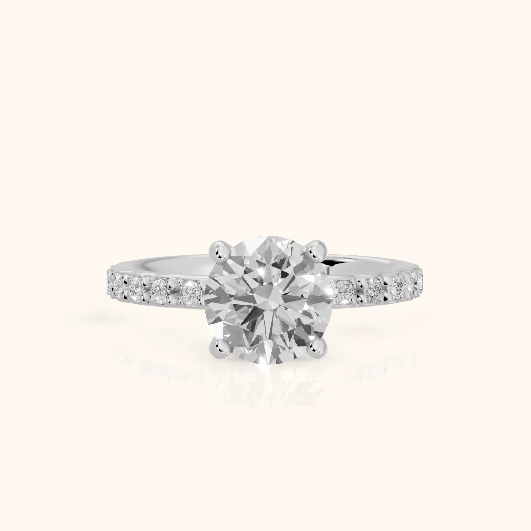 Autumn Statement Pavé Round Diamond Engagement Ring in White Gold — view 2